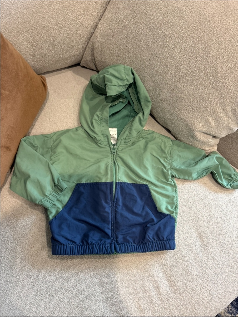 Carter's Green and Navy Hooded Colorblock Rain Jacket